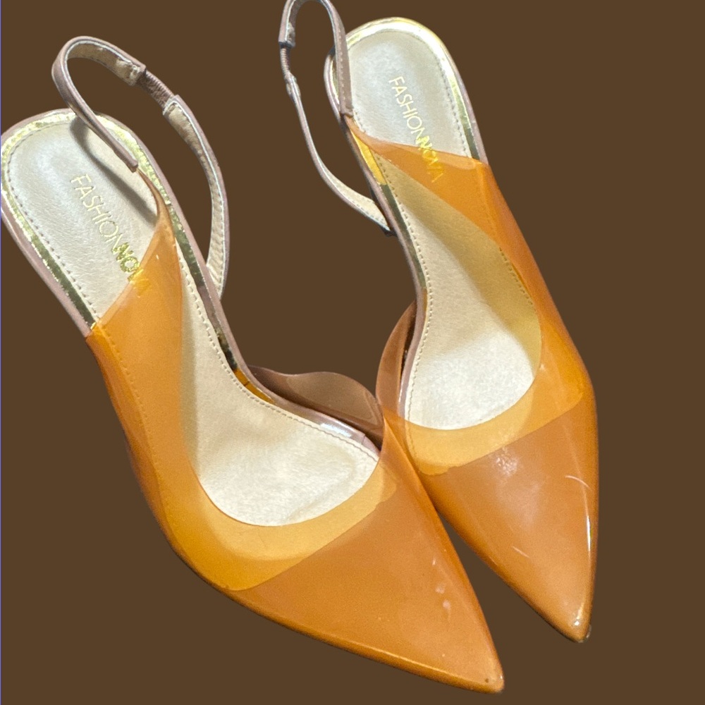 Fashion Nova Tan Clear Block Heels - Size 10